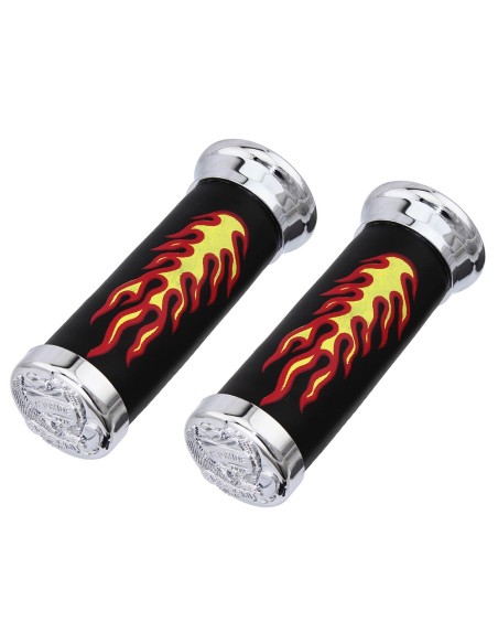 Grips 7/8 long 125mm W/Flames Black/Chrome Eagle.
